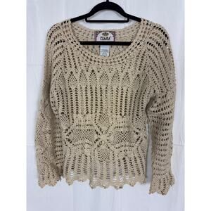 Vintage Tiara Crochet Sweater Y2K Boho Festival Knit Pullover Top M Cottage